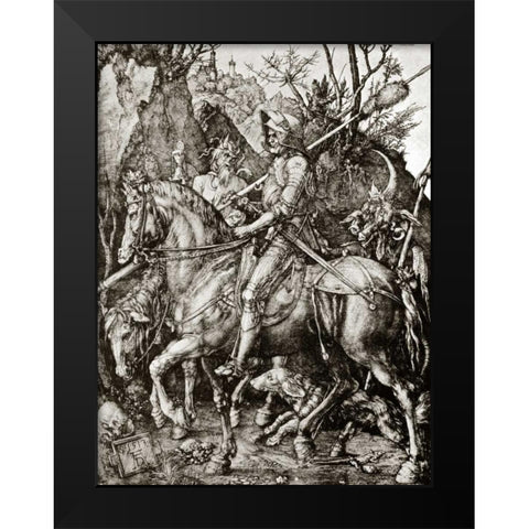 Knight Death And The Devil Black Modern Wood Framed Art Print by Durer, Albrecht