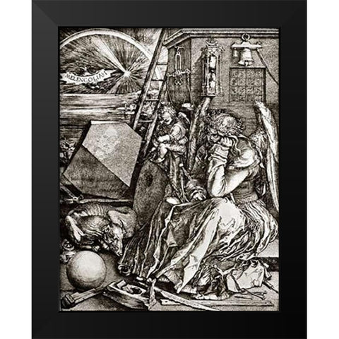 Melencolia Black Modern Wood Framed Art Print by Durer, Albrecht