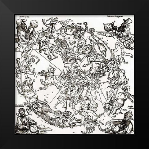 Northern Hemisphere Of The Celestial Globe Black Modern Wood Framed Art Print by Durer, Albrecht