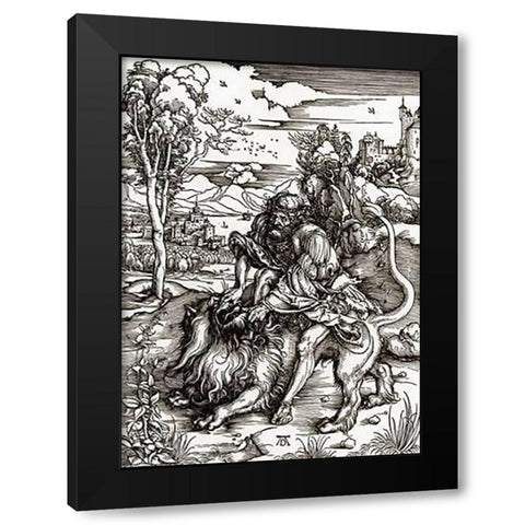 Samson Killing The Lion Black Modern Wood Framed Art Print by Durer, Albrecht