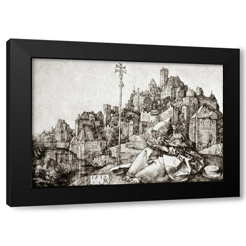St Anthony At The City Black Modern Wood Framed Art Print with Double Matting by Durer, Albrecht