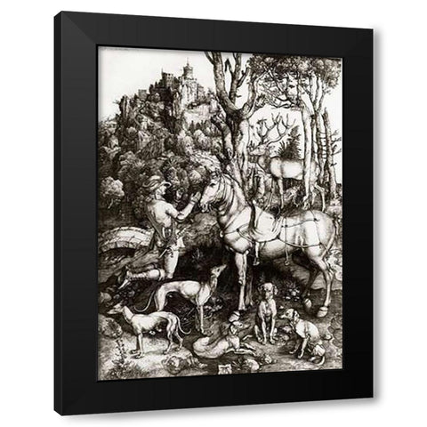 St Eustace Black Modern Wood Framed Art Print by Durer, Albrecht