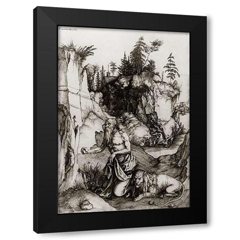 St Jerome In Penitence Black Modern Wood Framed Art Print by Durer, Albrecht