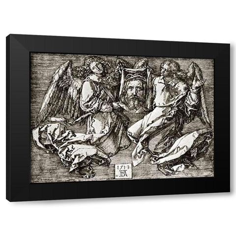 St Veronicas Kerchief Held By Two Angels Black Modern Wood Framed Art Print by Durer, Albrecht