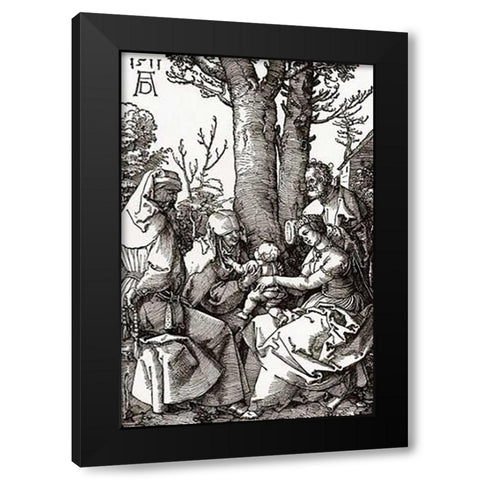 The Holy Family With Joachim And Anna Black Modern Wood Framed Art Print by Durer, Albrecht