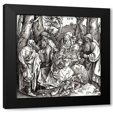 The Holy Family With Saints And Angels Black Modern Wood Framed Art Print with Double Matting by Durer, Albrecht