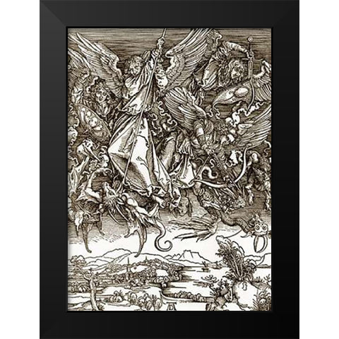 The Revelation Of St John 11 Black Modern Wood Framed Art Print by Durer, Albrecht