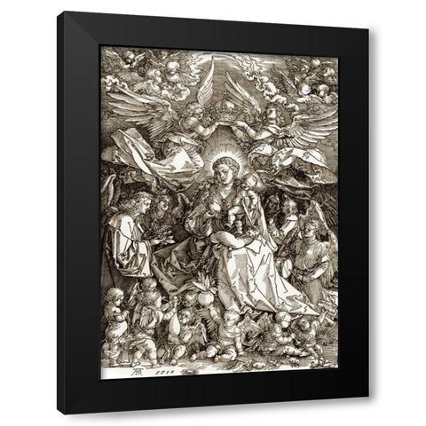 The Virgin Crowned By Two Angels Black Modern Wood Framed Art Print by Durer, Albrecht