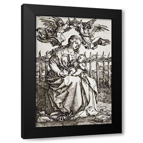 The Virgin Mary Crowned By Two Angels Black Modern Wood Framed Art Print with Double Matting by Durer, Albrecht