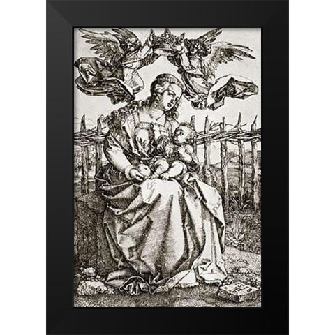 The Virgin Mary Crowned By Two Angels Black Modern Wood Framed Art Print by Durer, Albrecht
