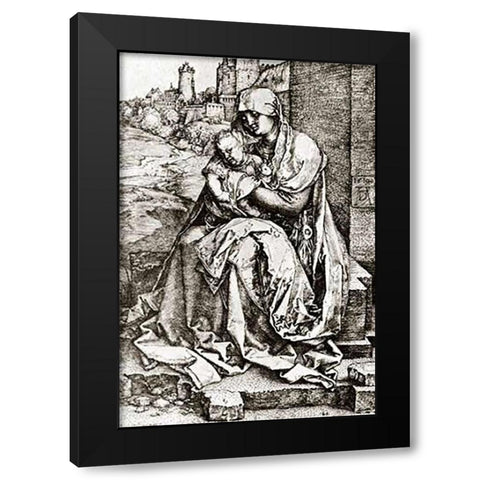 The Virgin Mary With The Infant At The City Wall Black Modern Wood Framed Art Print by Durer, Albrecht