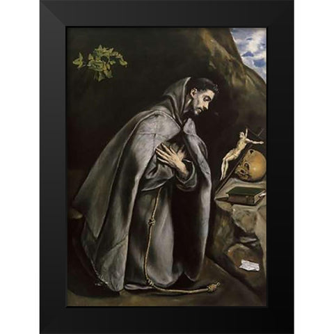 Saint Francis Meditating Black Modern Wood Framed Art Print by Greco, El
