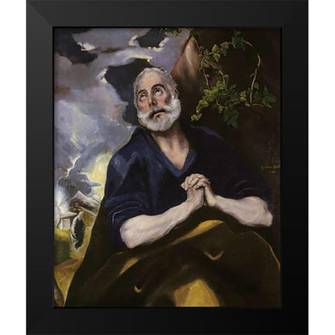 Saint Peter In Penitence Black Modern Wood Framed Art Print by Greco, El