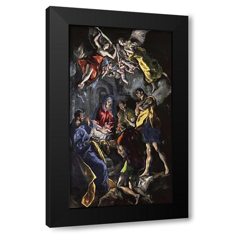 The Adoration Of The Shepherds Black Modern Wood Framed Art Print with Double Matting by Greco, El