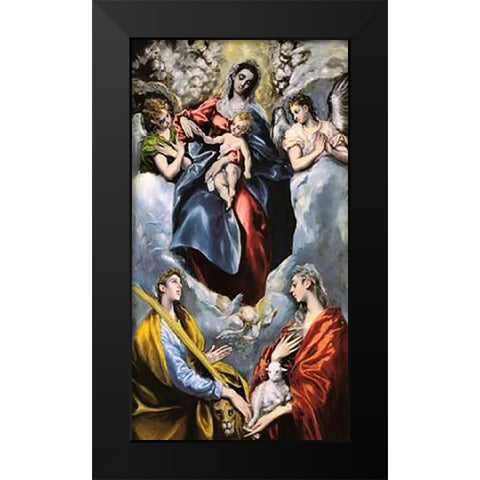 The Virgin And Child With Saints Martina And Agnes Black Modern Wood Framed Art Print by Greco, El