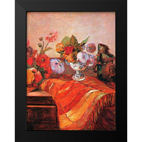 Asters On A Bureau Black Modern Wood Framed Art Print by Gauguin, Paul