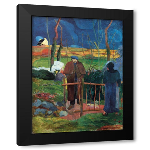 Bonjour Monsieur Black Modern Wood Framed Art Print by Gauguin, Paul