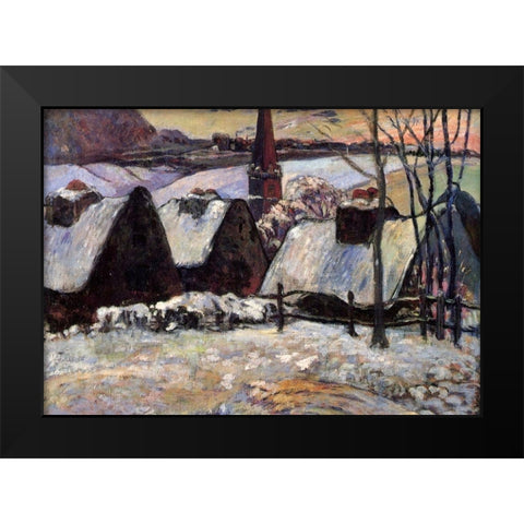 Breton Village In The Snow Black Modern Wood Framed Art Print by Gauguin, Paul
