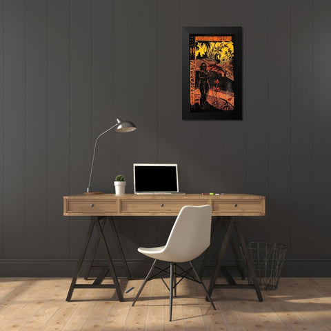 Delightful Land Woodcut Black Modern Wood Framed Art Print by Gauguin, Paul