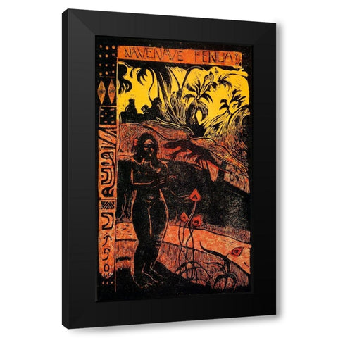 Delightful Land Woodcut Black Modern Wood Framed Art Print with Double Matting by Gauguin, Paul