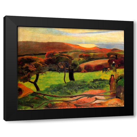 Fields By The Sea Black Modern Wood Framed Art Print with Double Matting by Gauguin, Paul
