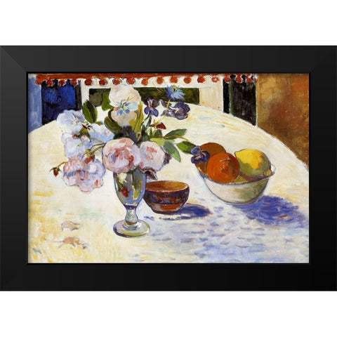 Flowers And Fruit Black Modern Wood Framed Art Print by Gauguin, Paul