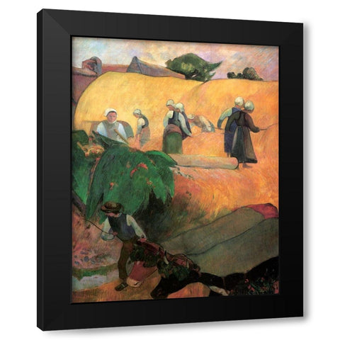 Haymaking In Brittany Black Modern Wood Framed Art Print with Double Matting by Gauguin, Paul
