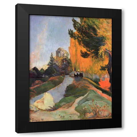 Les Alyscamps Black Modern Wood Framed Art Print by Gauguin, Paul