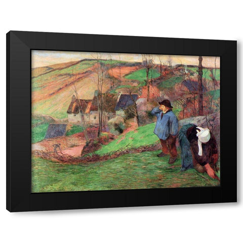 Little Breton Shepherd Black Modern Wood Framed Art Print by Gauguin, Paul