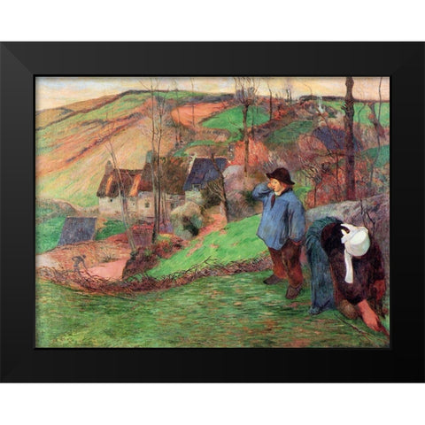 Little Breton Shepherd Black Modern Wood Framed Art Print by Gauguin, Paul