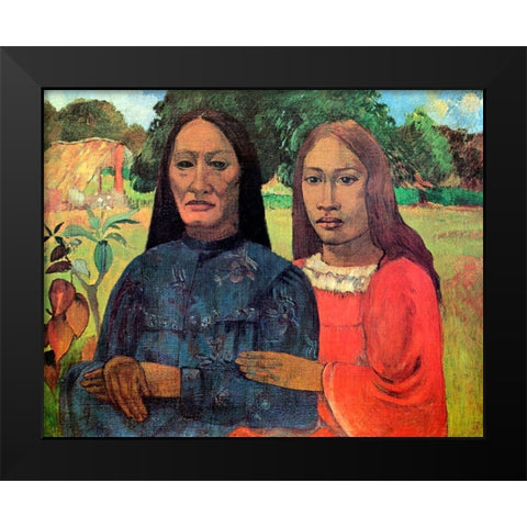 Mother And Daughter Black Modern Wood Framed Art Print by Gauguin, Paul