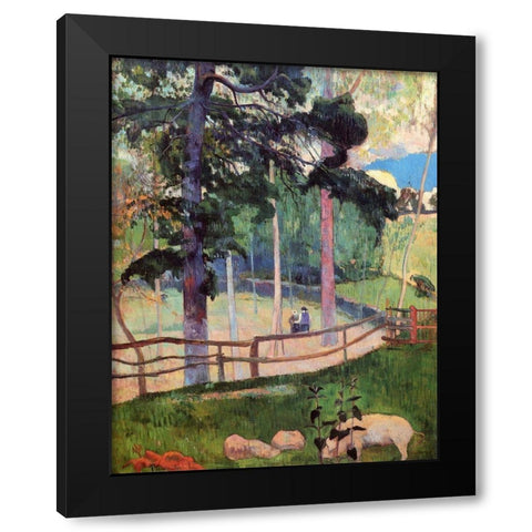 Nostalgic Promenade Black Modern Wood Framed Art Print with Double Matting by Gauguin, Paul