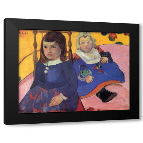 Portrait Of Two Children Black Modern Wood Framed Art Print with Double Matting by Gauguin, Paul