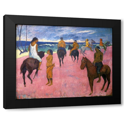 Riders On The Beach 1902 Black Modern Wood Framed Art Print with Double Matting by Gauguin, Paul
