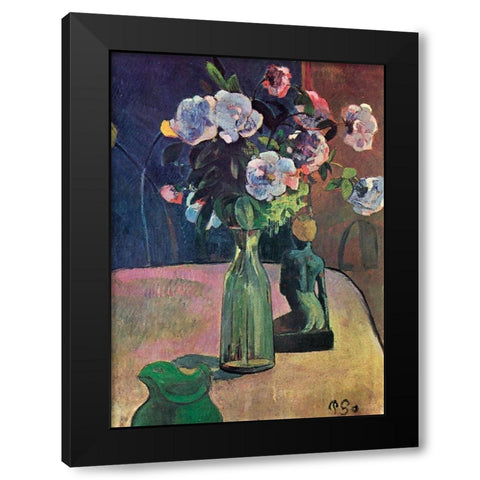 Roses And Statuette Black Modern Wood Framed Art Print by Gauguin, Paul