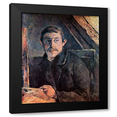 Self Portrait At The Easel Black Modern Wood Framed Art Print with Double Matting by Gauguin, Paul