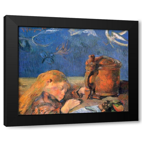 Sleeping Boy Black Modern Wood Framed Art Print by Gauguin, Paul