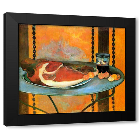 Still Life With Ham Black Modern Wood Framed Art Print with Double Matting by Gauguin, Paul