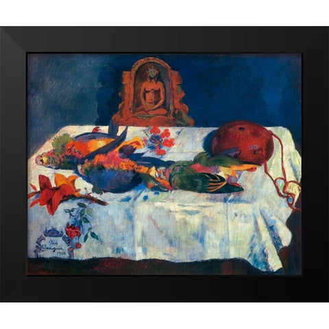 Still Life With Parrots Black Modern Wood Framed Art Print by Gauguin, Paul