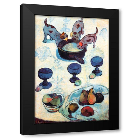 Still Life With Three Puppies Black Modern Wood Framed Art Print with Double Matting by Gauguin, Paul