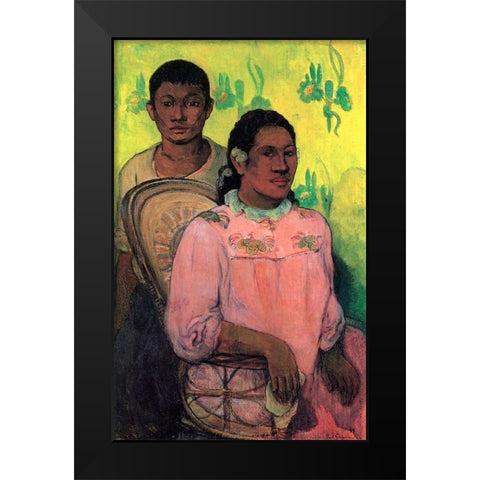 Tahitian Woman And Boy Black Modern Wood Framed Art Print by Gauguin, Paul