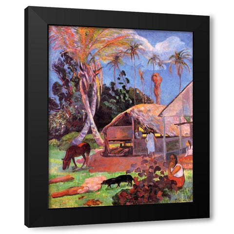 The Black Pigs Black Modern Wood Framed Art Print by Gauguin, Paul