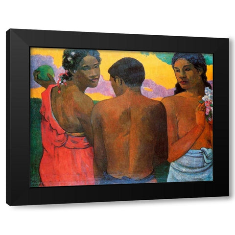 Three Tahitians Black Modern Wood Framed Art Print with Double Matting by Gauguin, Paul