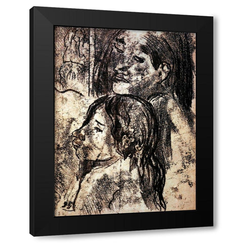 Two Marquesans Black Modern Wood Framed Art Print with Double Matting by Gauguin, Paul