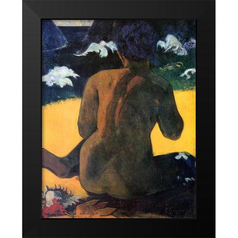 Woman By The Sea Black Modern Wood Framed Art Print by Gauguin, Paul
