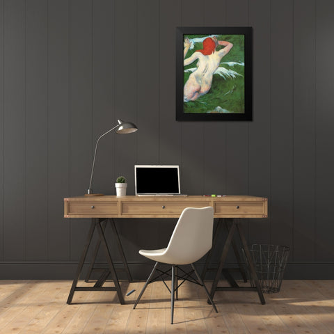 Woman In The Waves Black Modern Wood Framed Art Print by Gauguin, Paul
