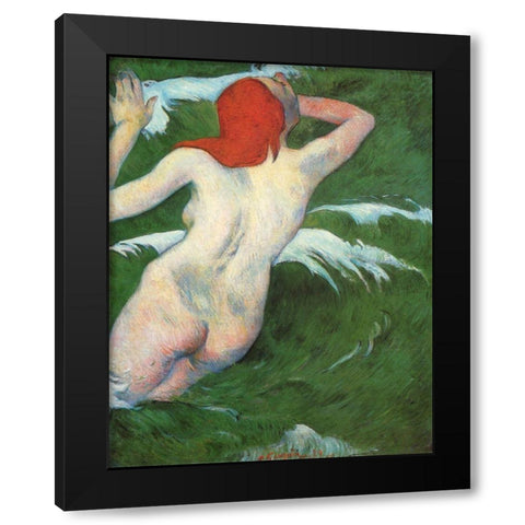 Woman In The Waves Black Modern Wood Framed Art Print by Gauguin, Paul