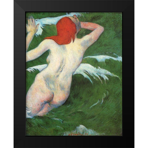 Woman In The Waves Black Modern Wood Framed Art Print by Gauguin, Paul