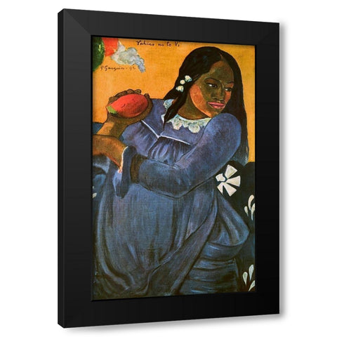 Woman With Mango Black Modern Wood Framed Art Print with Double Matting by Gauguin, Paul