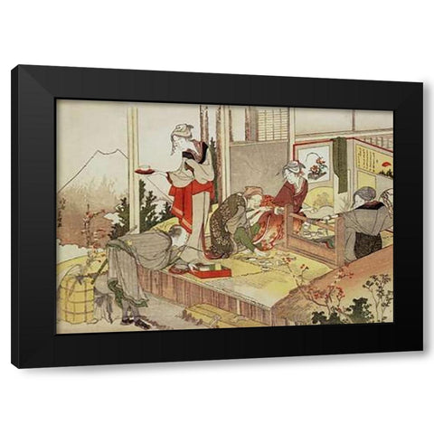 A Netsuke Workshop 1798 Black Modern Wood Framed Art Print with Double Matting by Hokusai